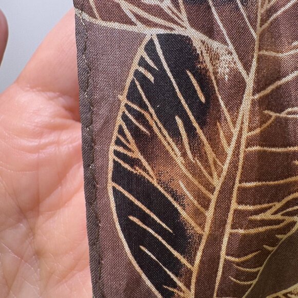 Vintage Korean Silk Scarf Brown Leaf Print Oblong 40” - Picture 7 of 9